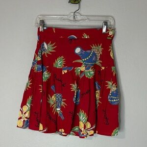Esprit VTG 80s Hawaii Tropical Print Red Pleated Mini Skirt